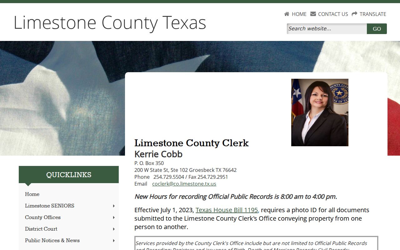 Limestone County court docket County Clerk contact page