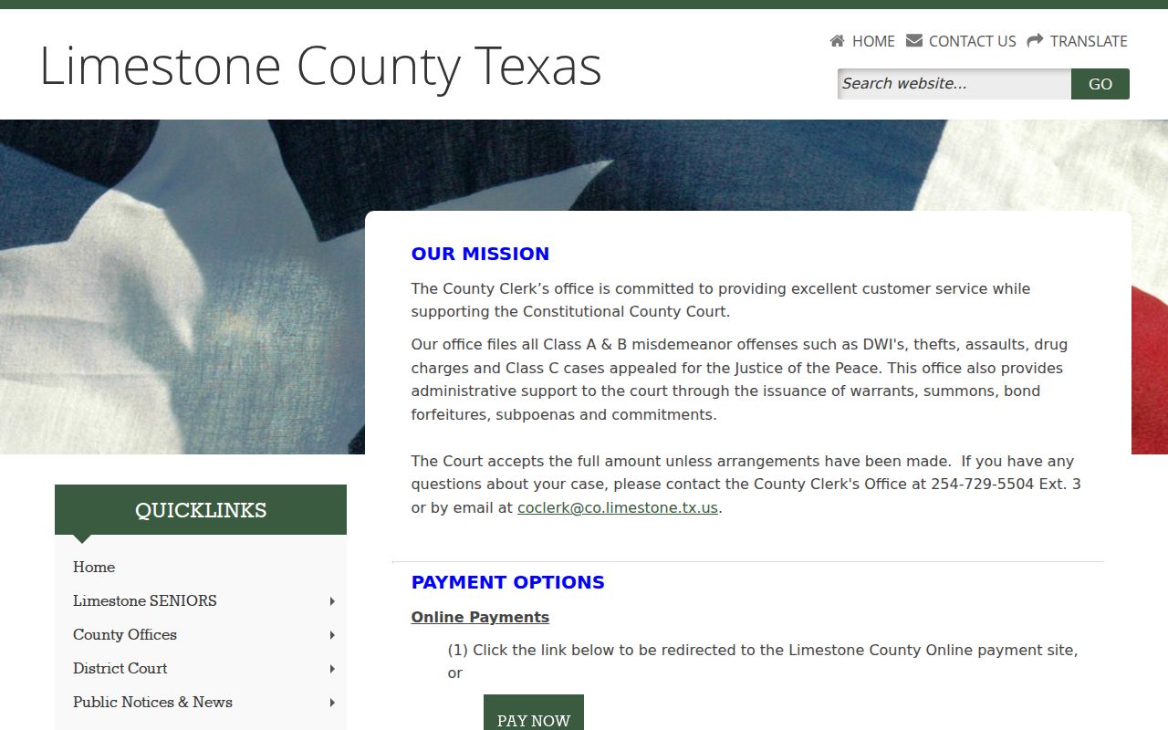 Limestone County traffic court records County Clerk payment page