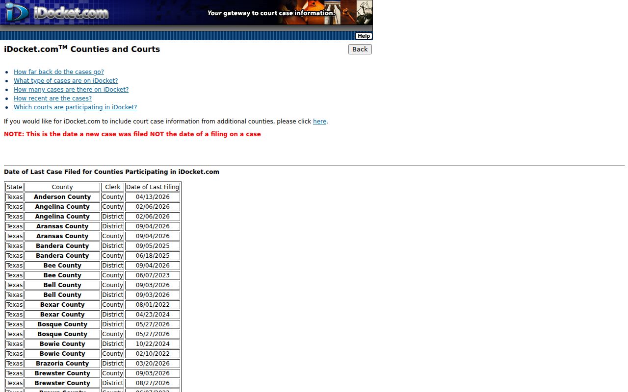 Limestone County criminal docket iDocket index