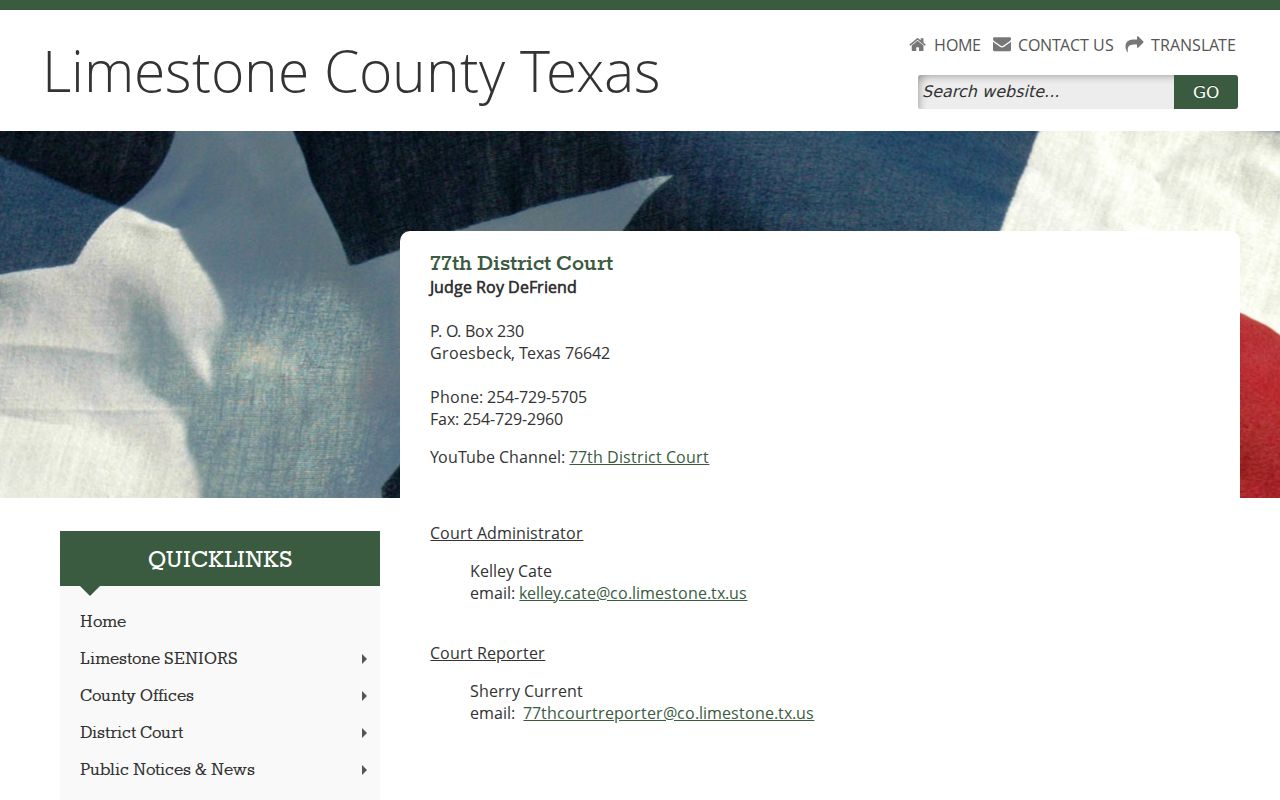 Limestone County civil docket 77th District Court