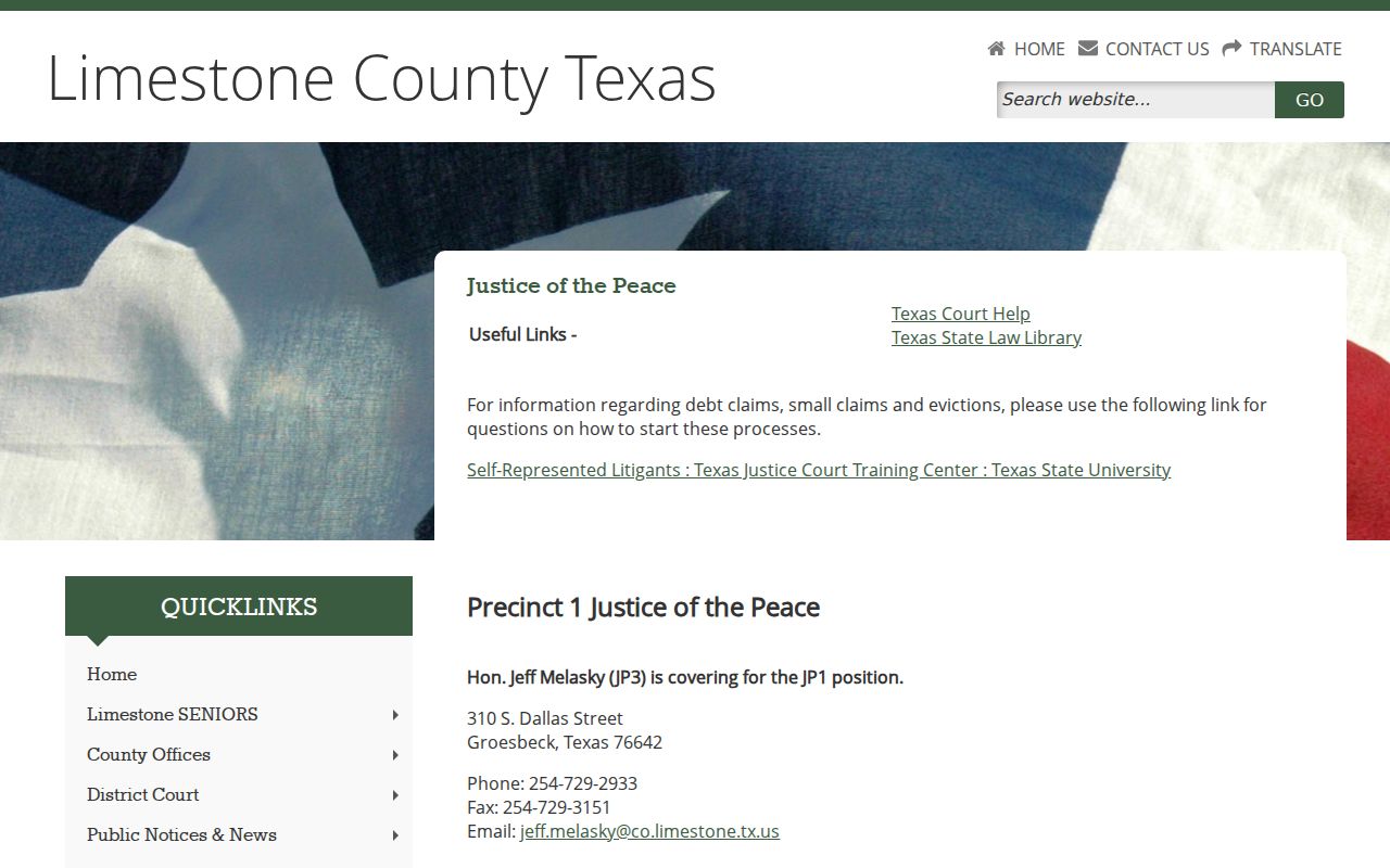 Limestone County court docket justice precinct directory