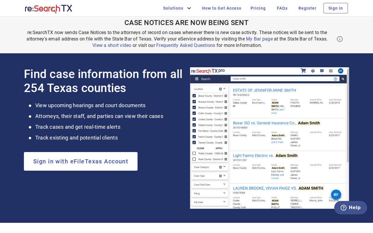 Limestone County civil docket re SearchTX entry