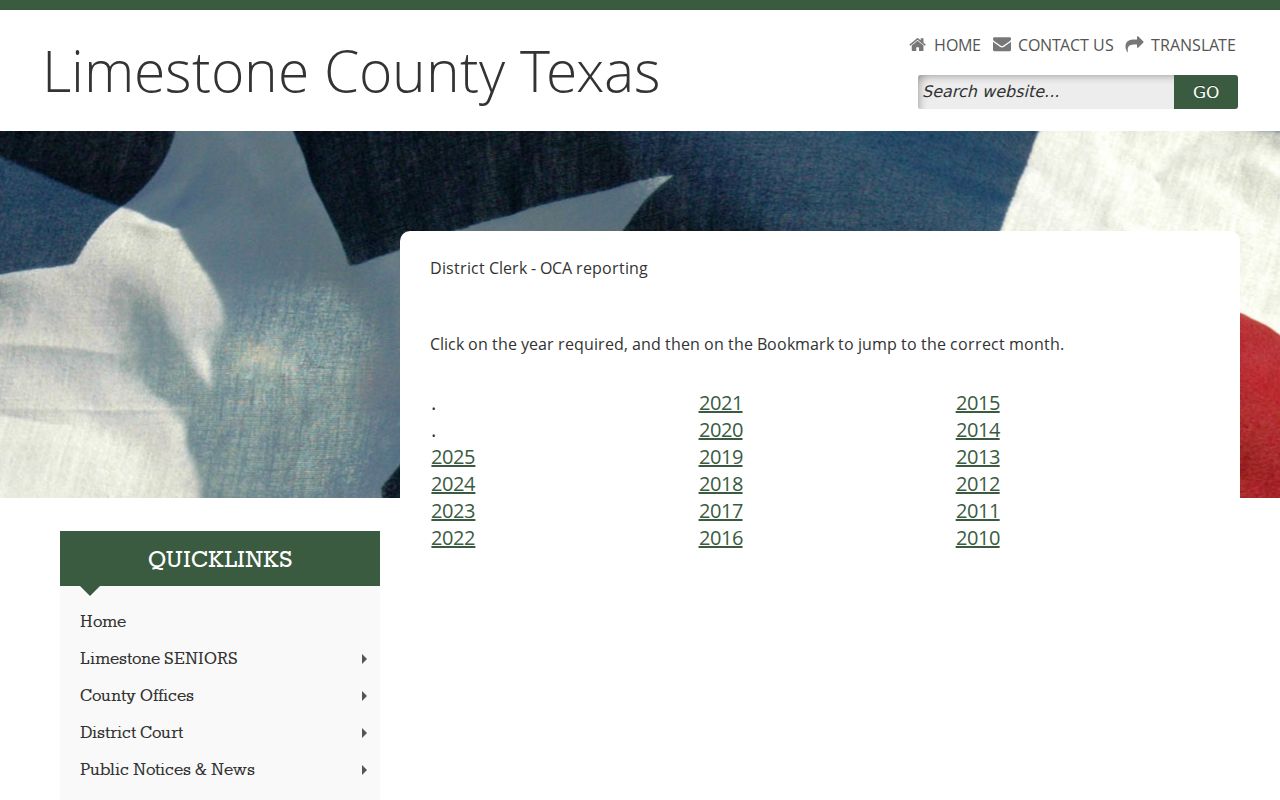 Limestone County court calendar district reporting page