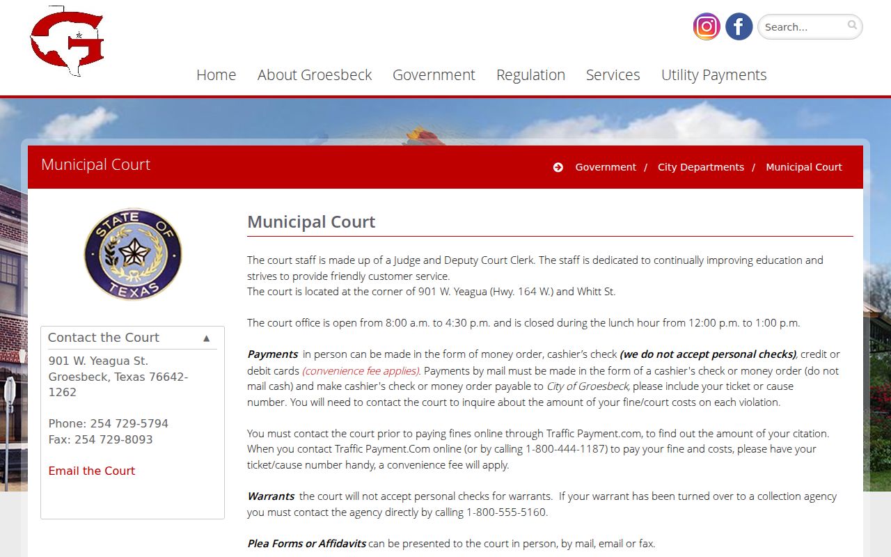Limestone County traffic court records Groesbeck Municipal Court