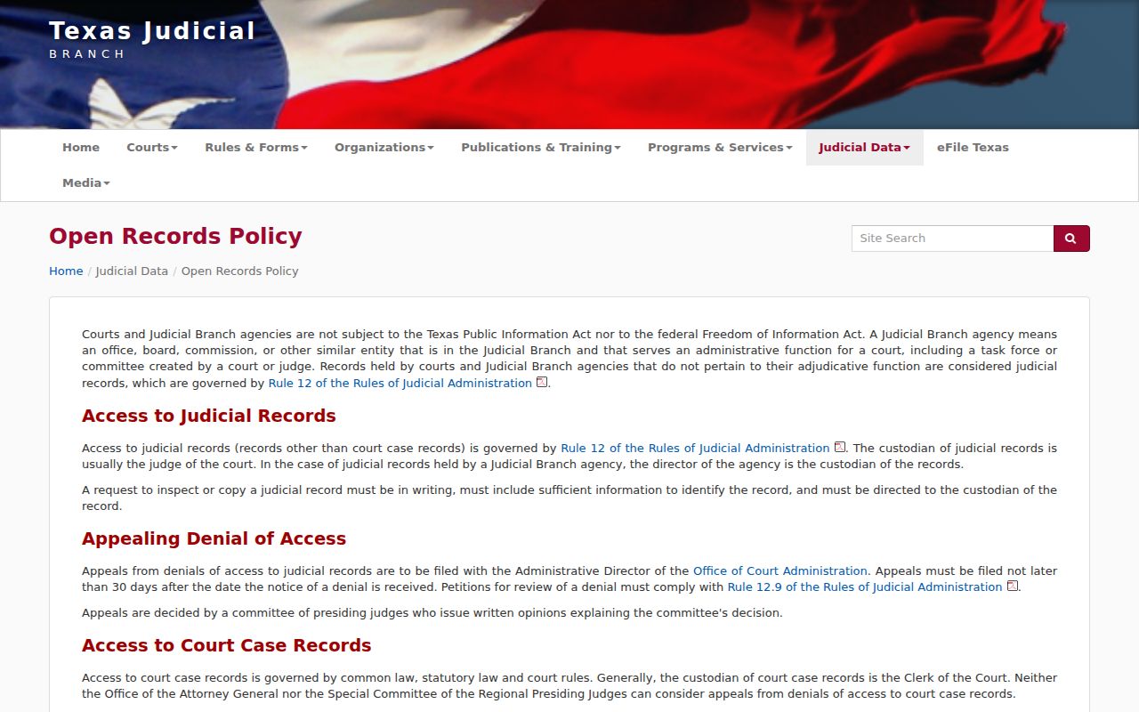 Limestone County court records Texas Open Records Policy