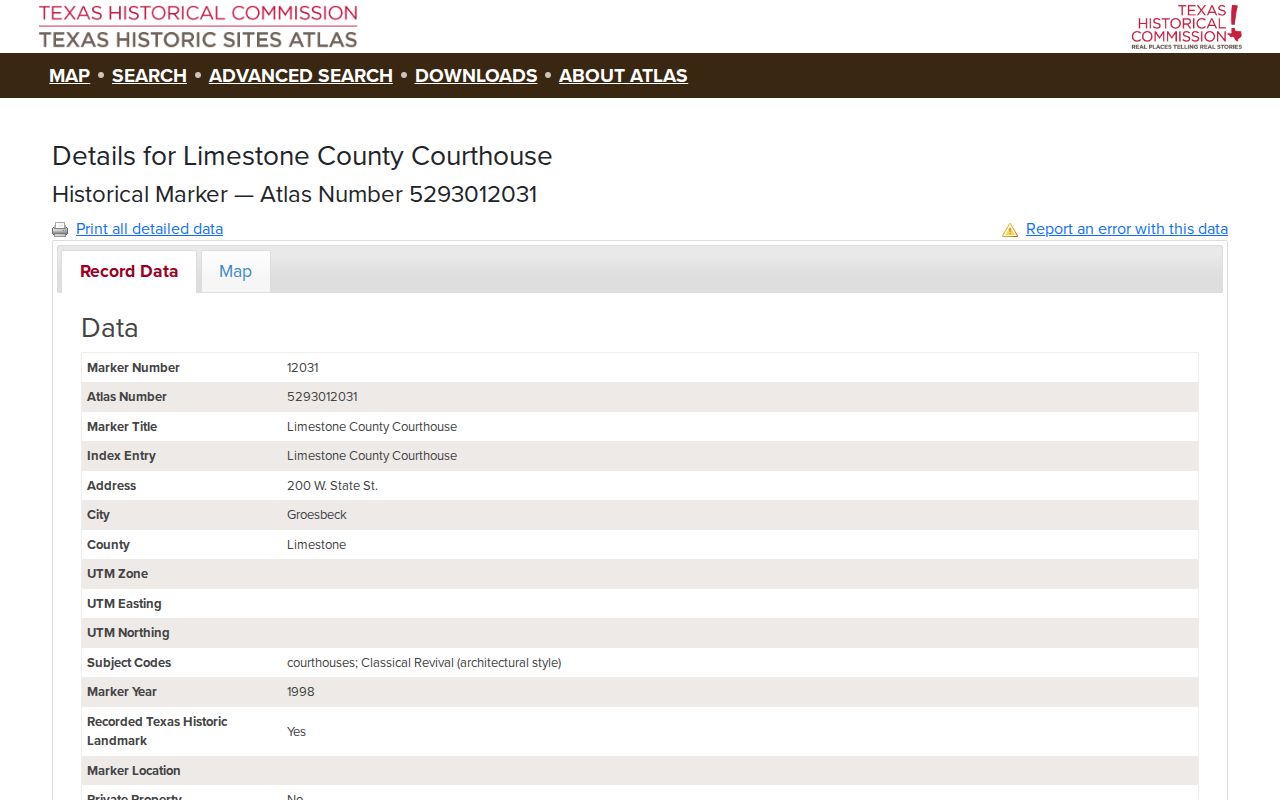Historic Limestone County courthouse and court docket offices