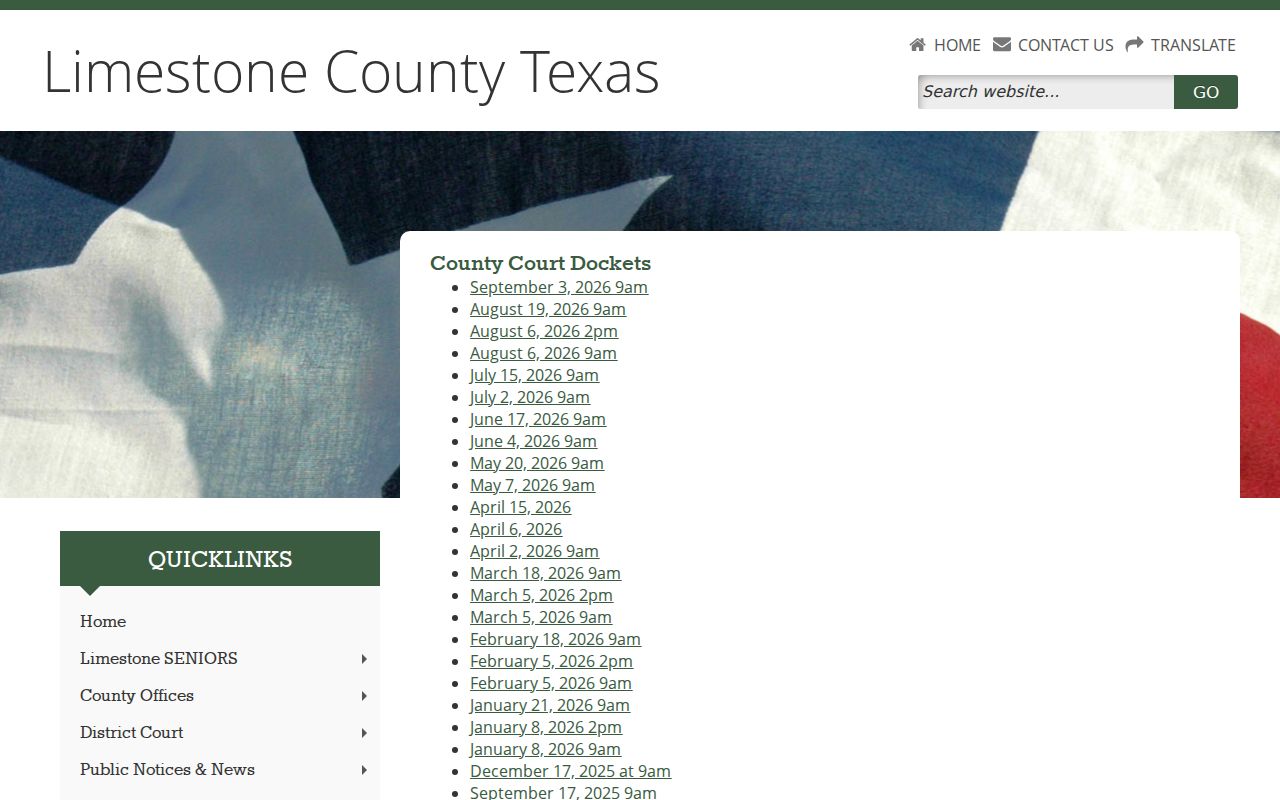 Limestone County court docket PDF calendar index